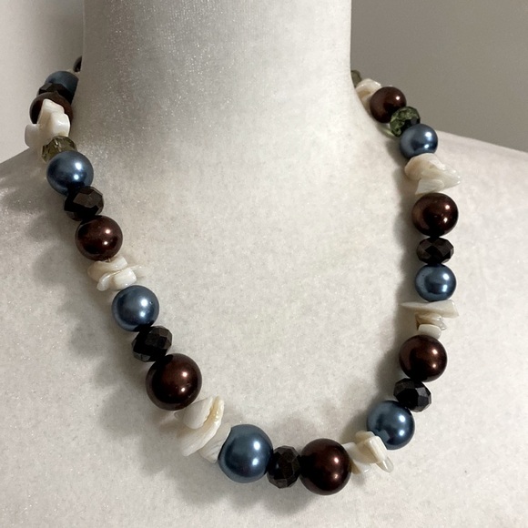 Hand Crafted Seashell Copper Blue Bronze Sparkle Vintage Bohemian Necklace - Picture 7 of 16